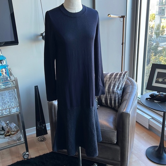 New COS Wool Knit Crewneck Long Sleeve Flared Midi Dress Size Small - Picture 1 of 9